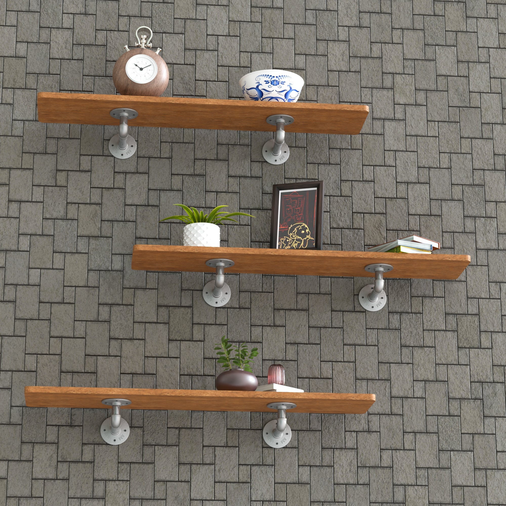 Industrial Pipe Shelf Brackets Rustic Floating Shelves DIY Wall Mount ~6055