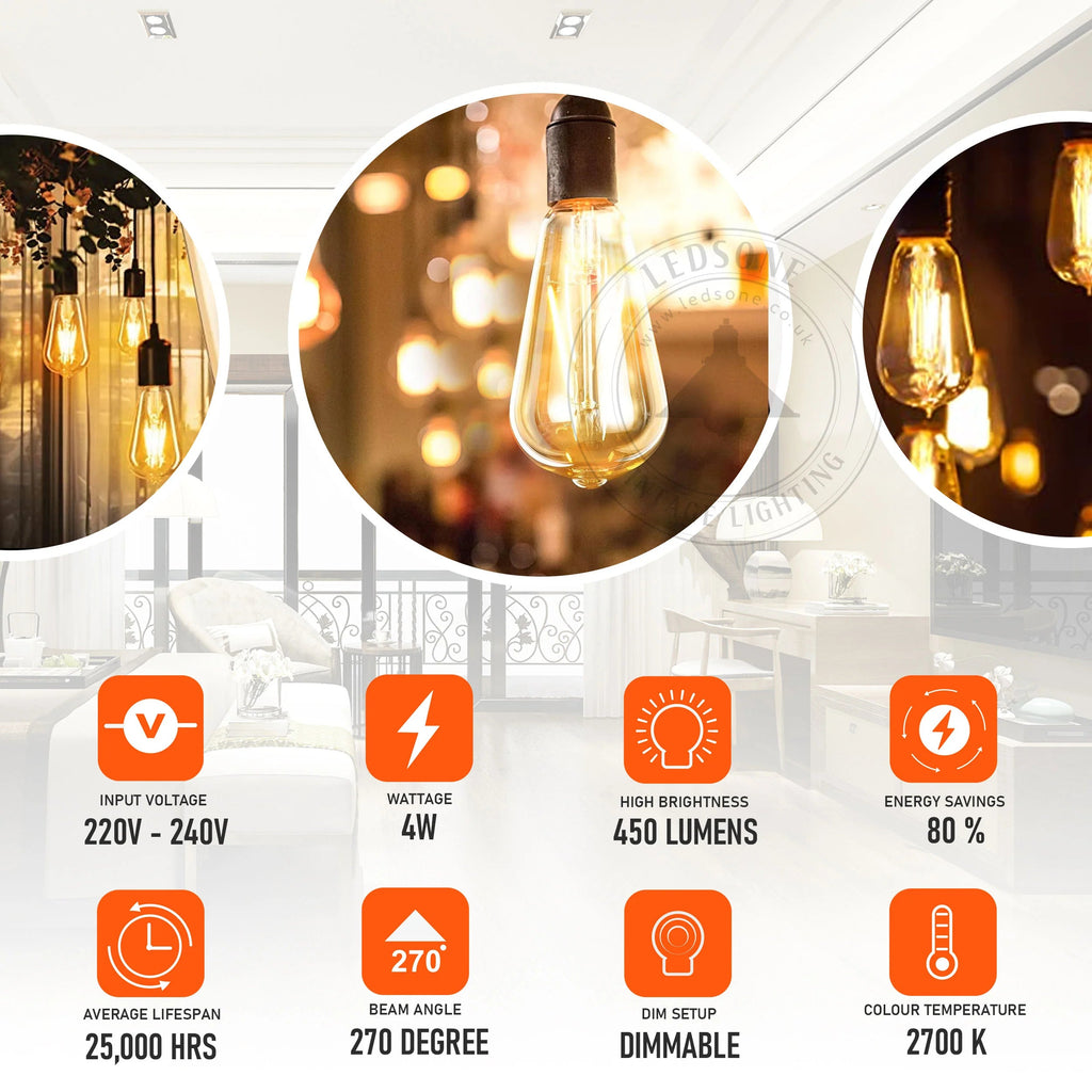 Vintage ST64 Squirrel Cage E27 LED Filament Light Bulb, Warm White, 4W