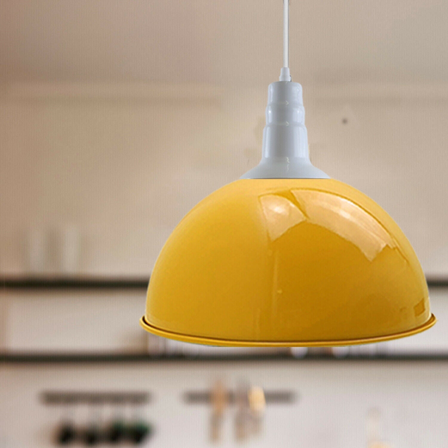 Industrial Retro Yellow Metal Dome Pendant Light, Adjustable Hanging Ceiling Lamp, E27