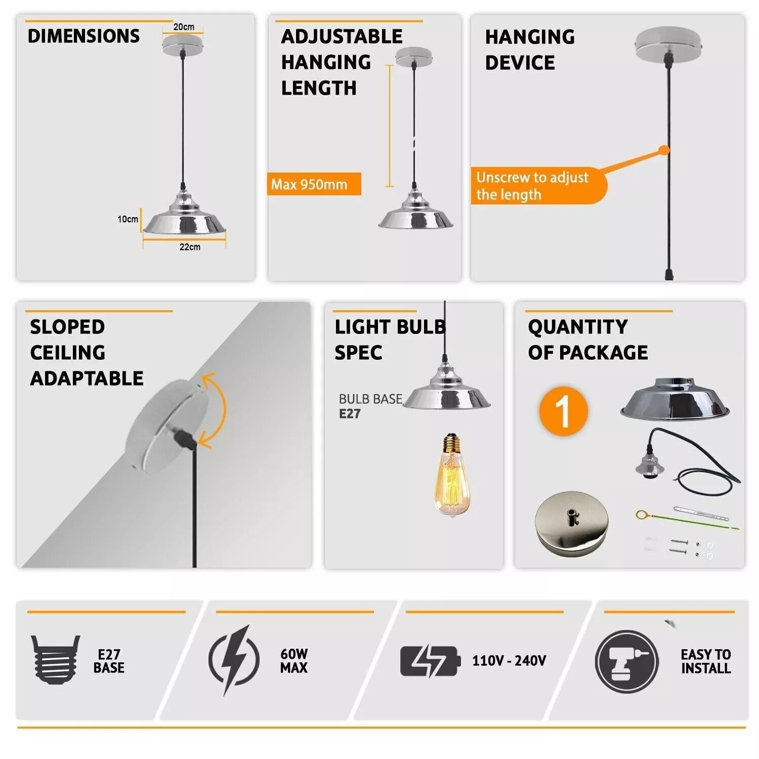 Contemporary Kitchen Island Pendant Lights Metal E27 ~5758