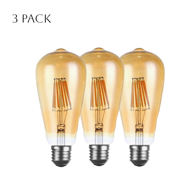 Vintage Dimmable E27 ST64 LED Filament Bulb 8W Warm White 3-Pack