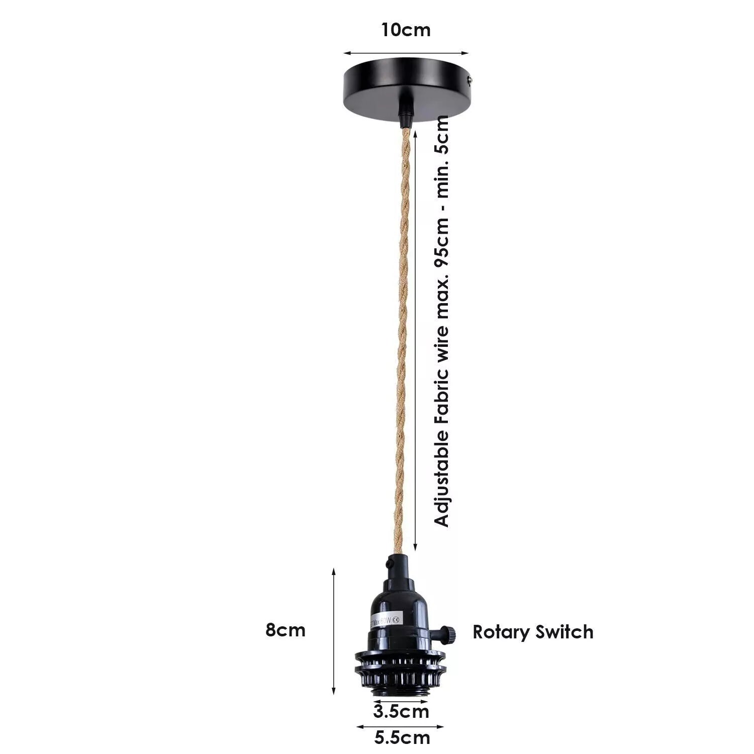 Vintage E27 Pendant Light Kit with Hemp Fabric Cord On/Off Switch