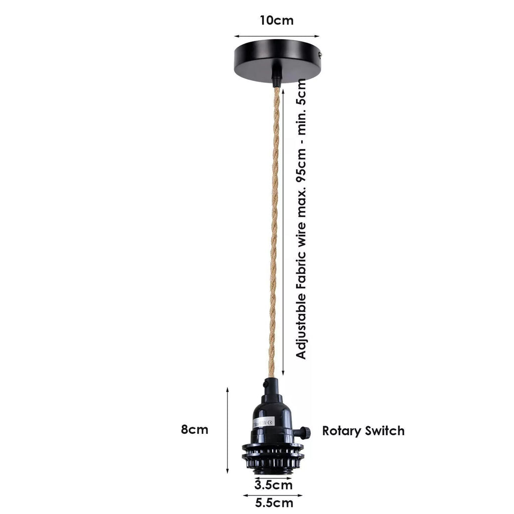 E27 Vintage Pendant Light Kit with On/Off Holder, Hemp Fabric Cable