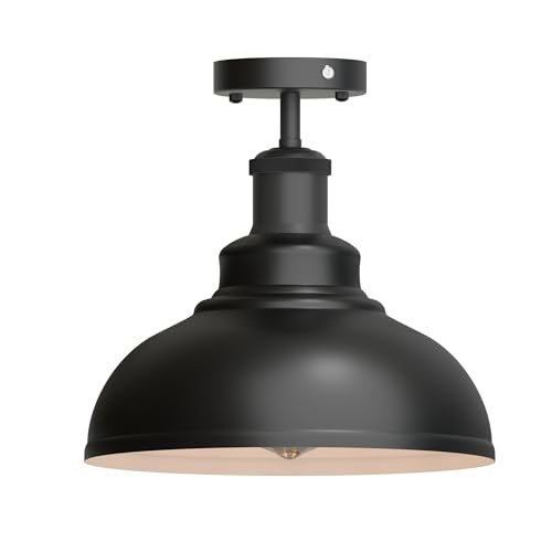 Industrial Modern Metal Dome Semi-Flush Ceiling Light E27 Base Fixture