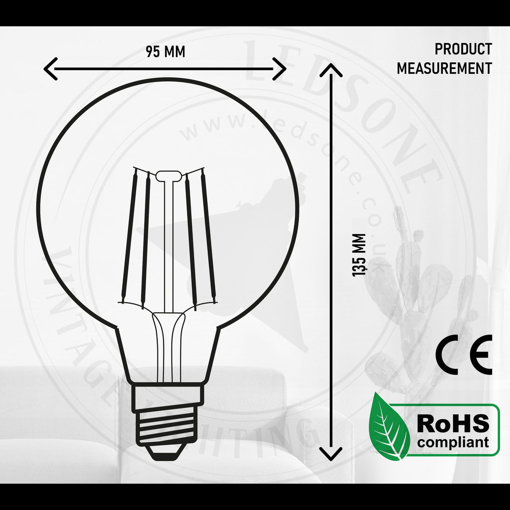 3-Pack Vintage Dimmable E27 G95 LED Filament Bulbs 4W Warm White