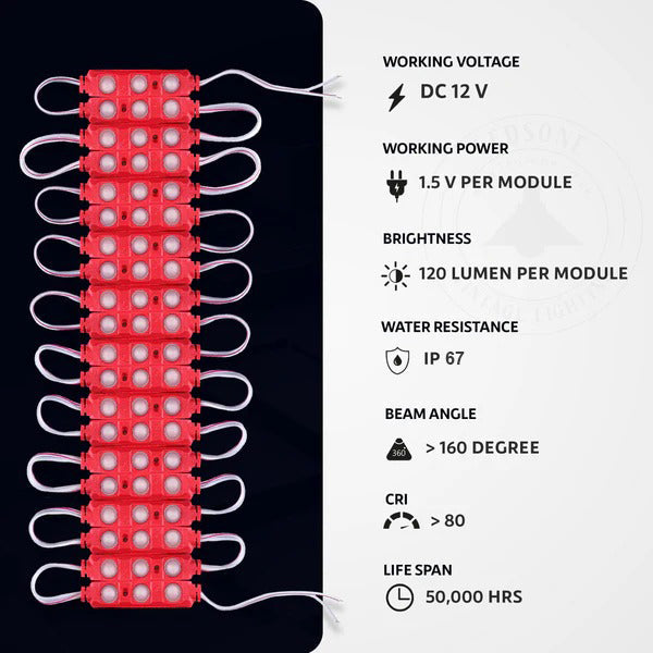 IP67 Waterproof 12V Red LED Module Light - Bright SMD Injection Strip Lighting