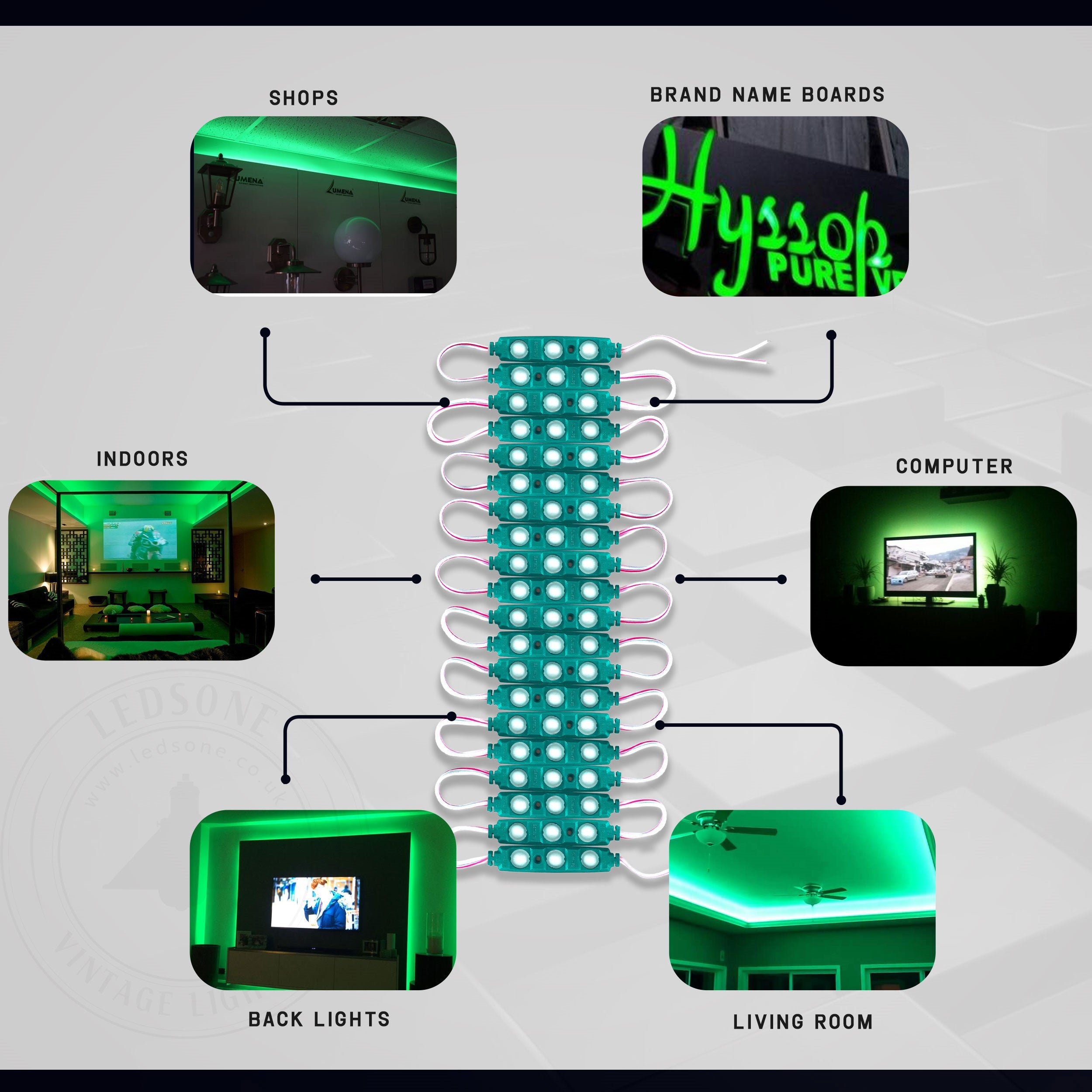 Super Bright Green 12V Waterproof IP67 LED Module Strip Lights