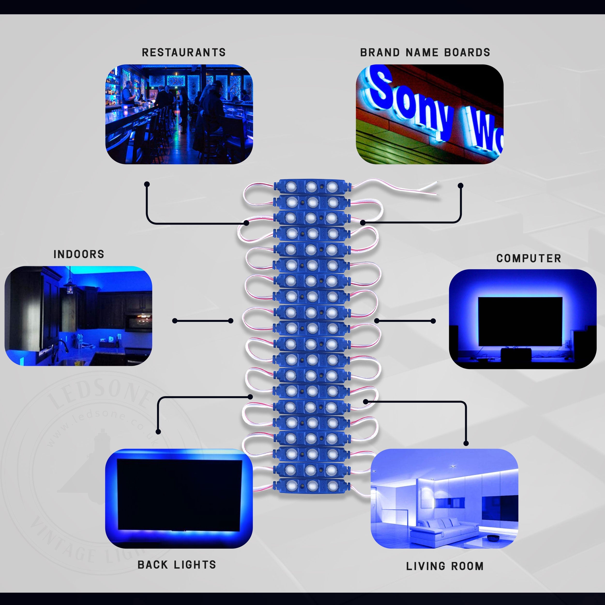 Bright Blue 12V IP67 Waterproof LED Module for Outdoor Signage & Backlighting