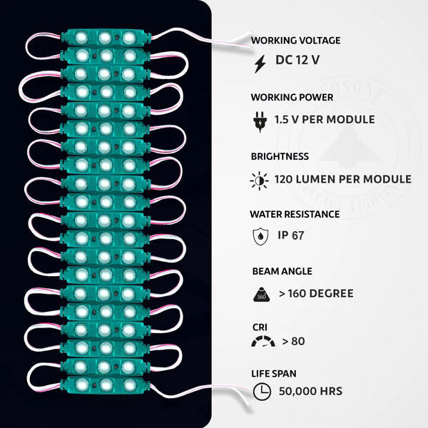 Super Bright Green 12V Waterproof IP67 LED Module Strip Lights