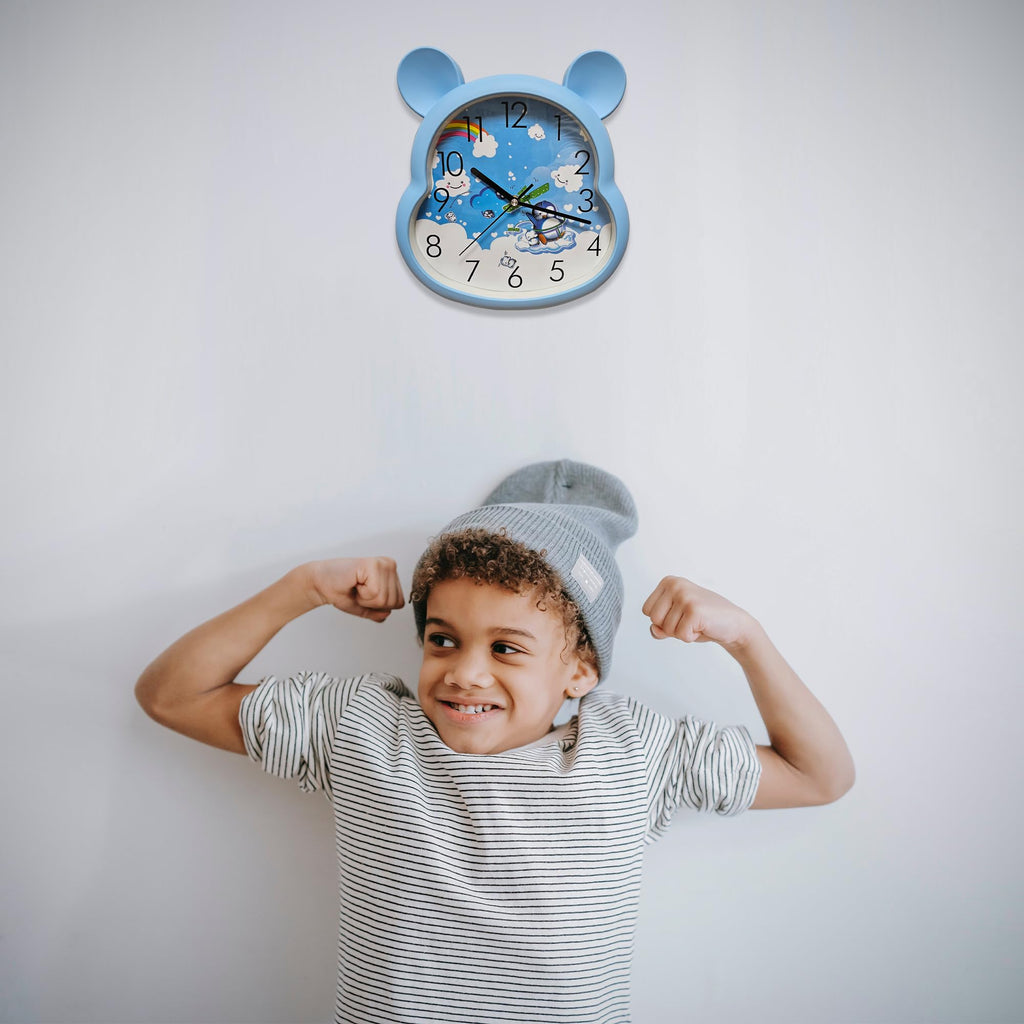 Silent Non-Ticking Round Wall Clock for Kids Room, Large Numbers Battery Powered