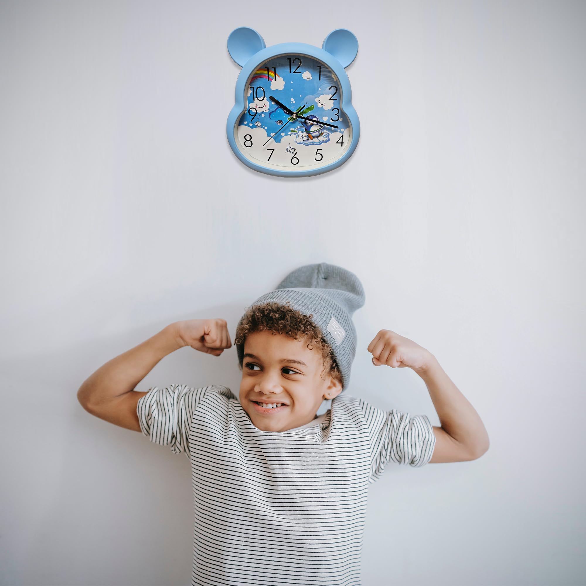 Silent Non-Ticking Round Wall Clock for Kids Room, Large Numbers Battery Powered
