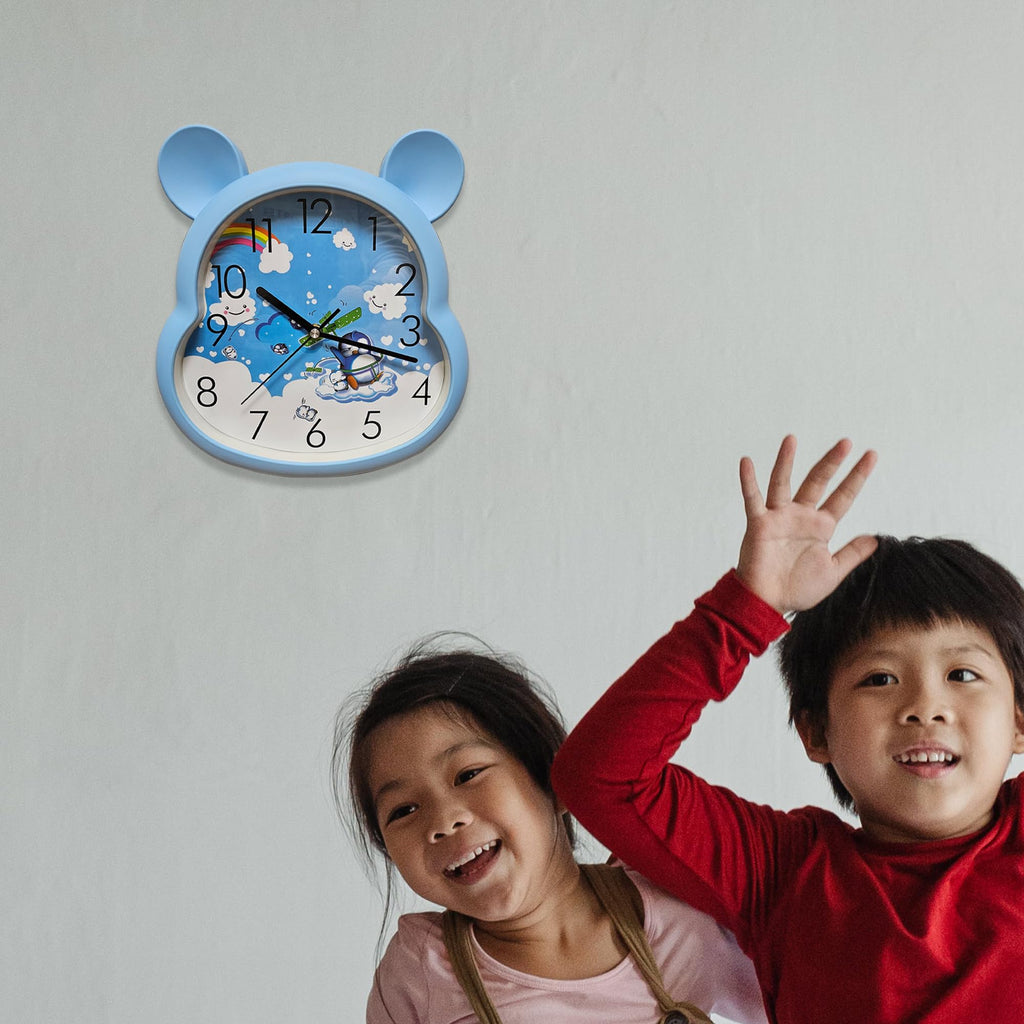 Silent Non-Ticking Round Wall Clock for Kids Room, Large Numbers Battery Powered