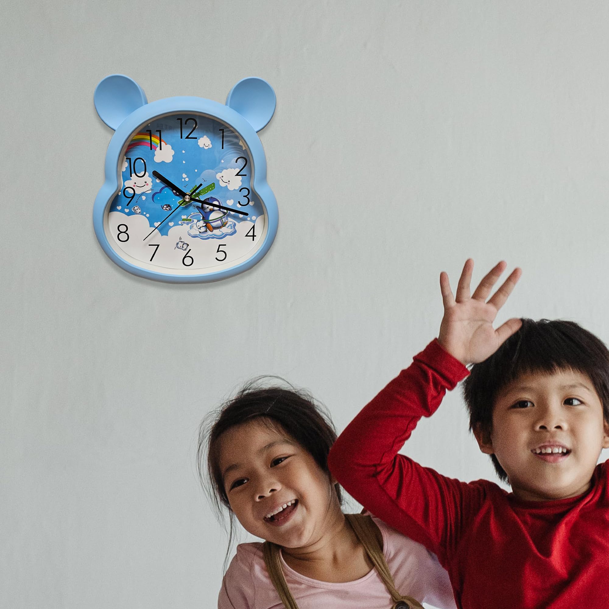 Silent Non-Ticking Round Wall Clock for Kids Room, Large Numbers Battery Powered