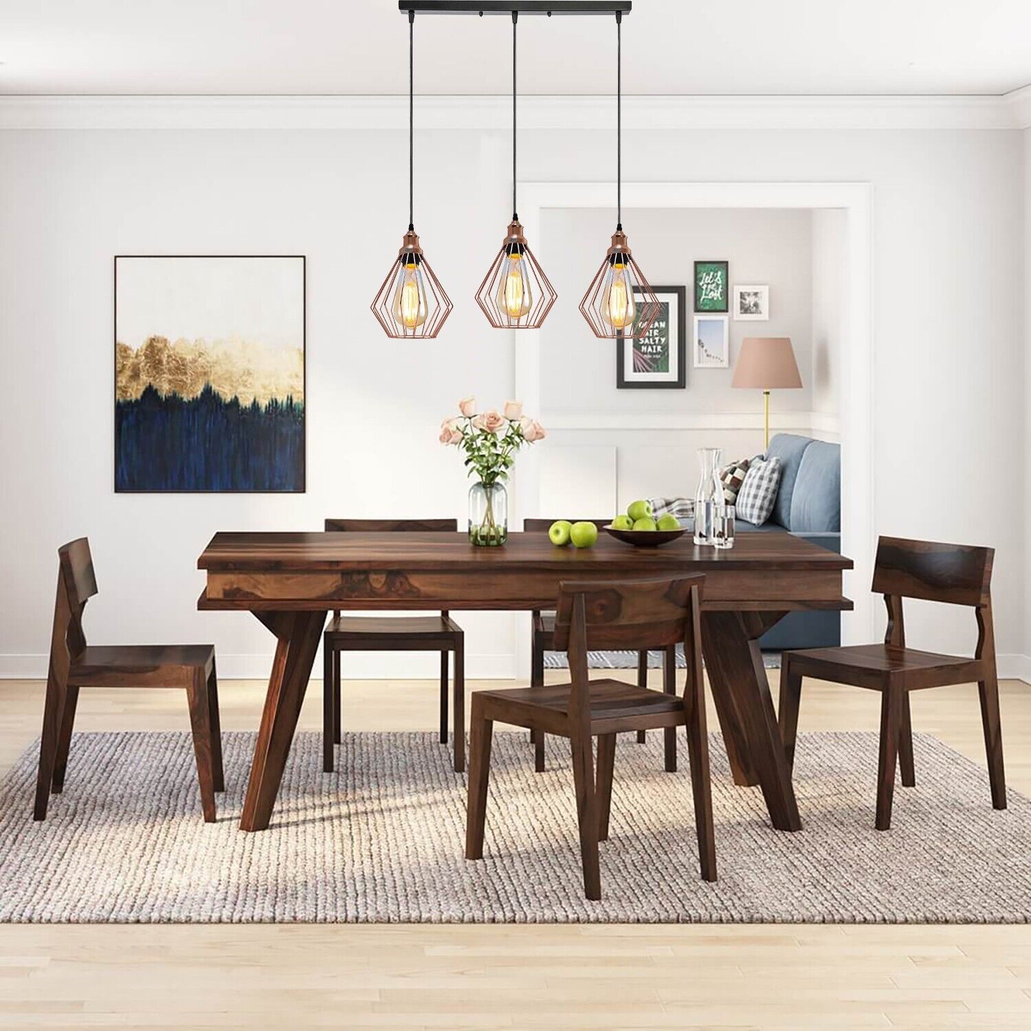 Industrial Linear Cage Pendant Light Fixture for Kitchen Island Dining Room