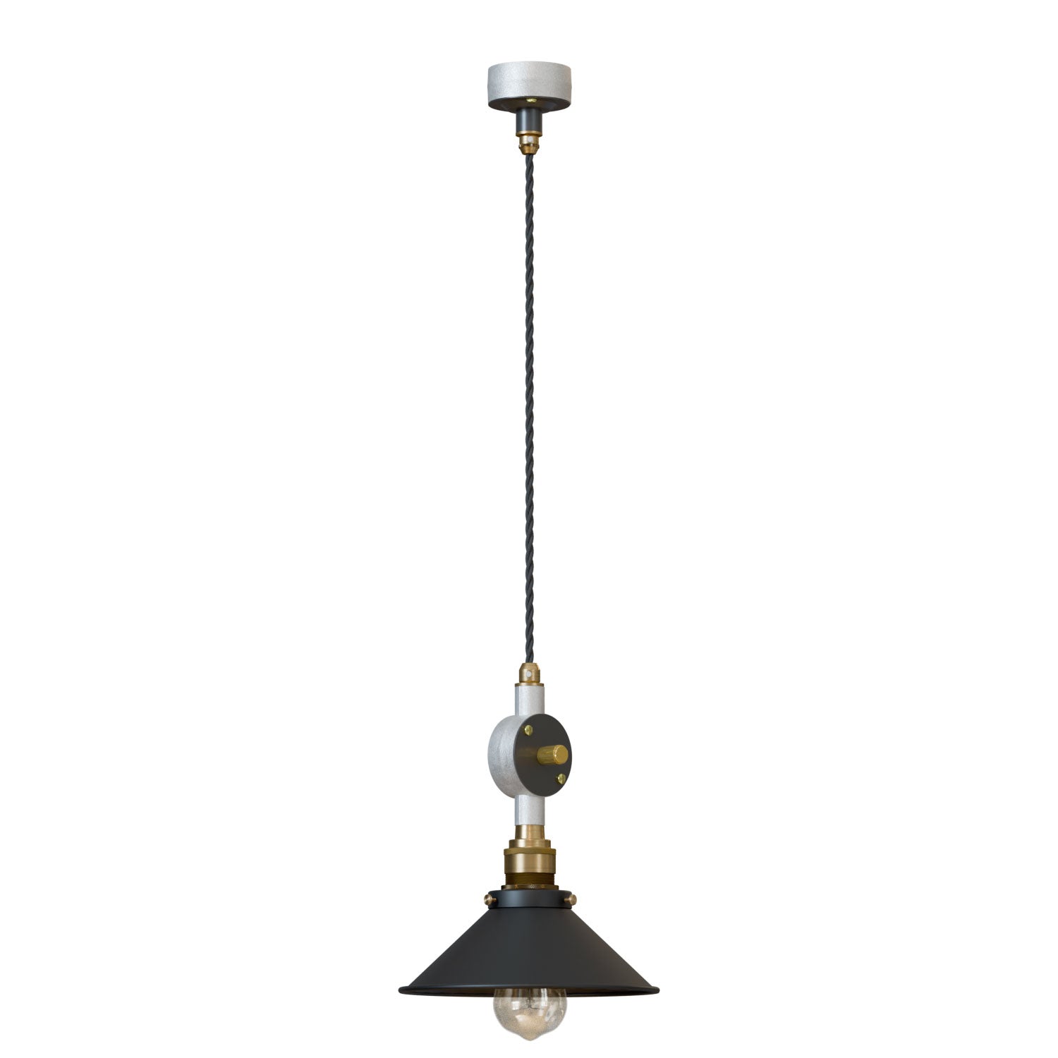 Black Cone Shade Dimmable Industrial Pendant Light, Adjustable Height