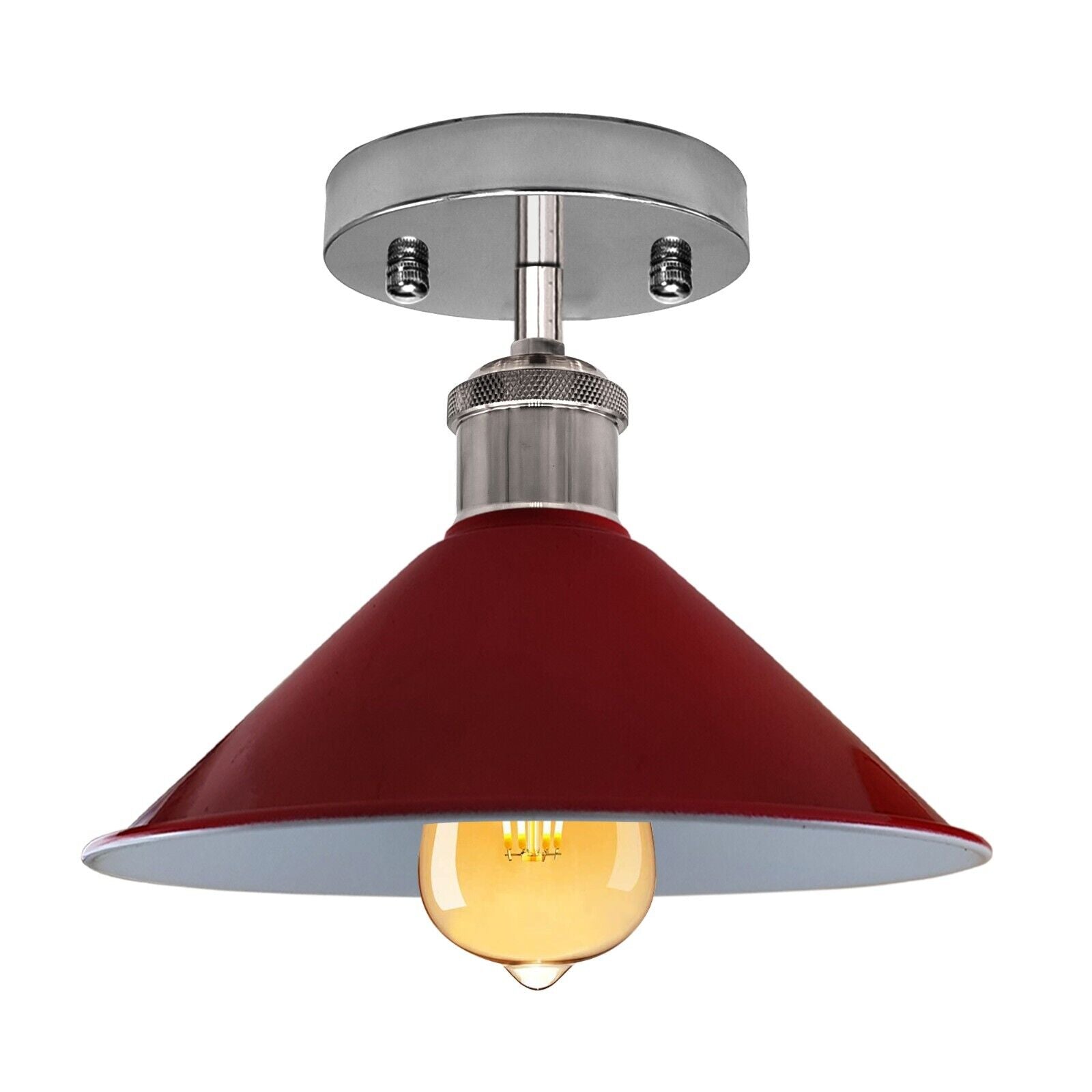 Industrial Cone Flush Mount Ceiling Light, Vintage Retro Metal Fixture for Living Room