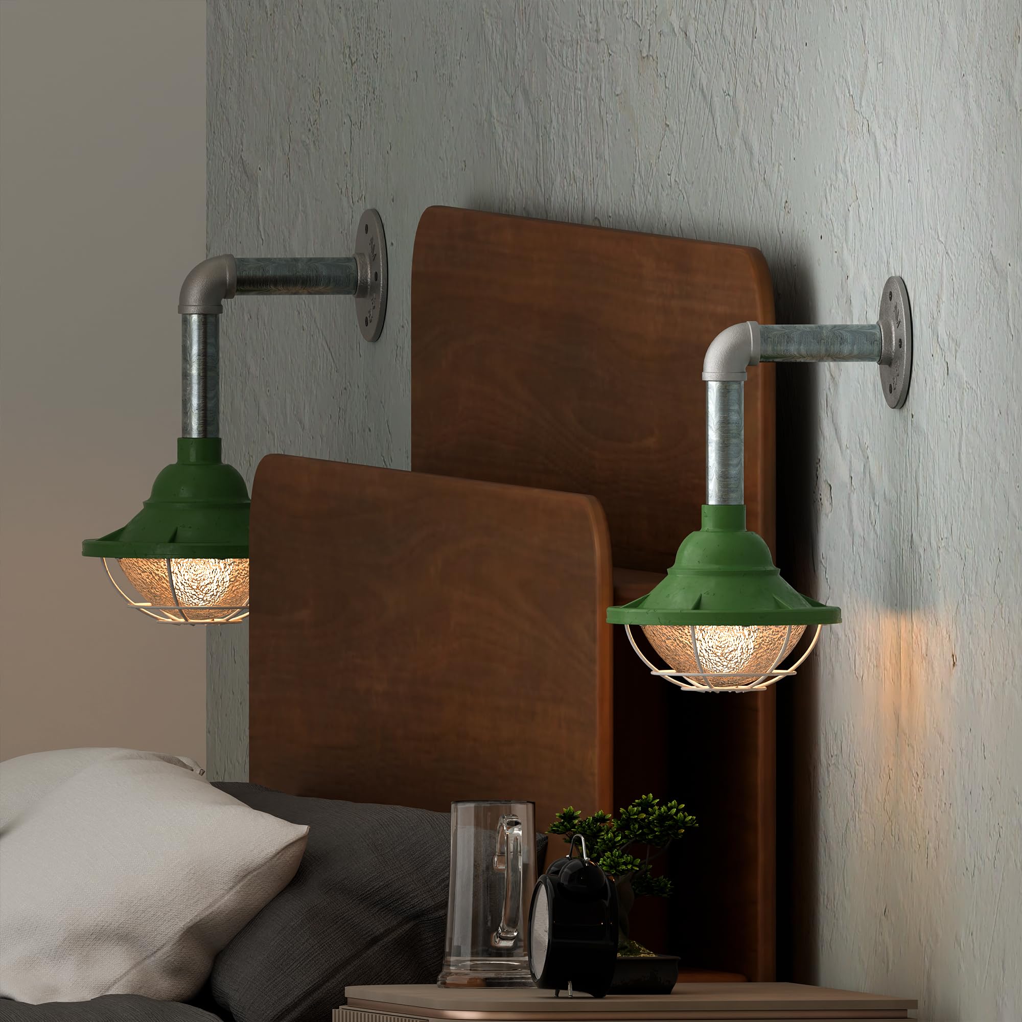 Industrial Galvanized Steel Wall Sconce 2-Pack E27 Conduit Pipe Loft Lighting