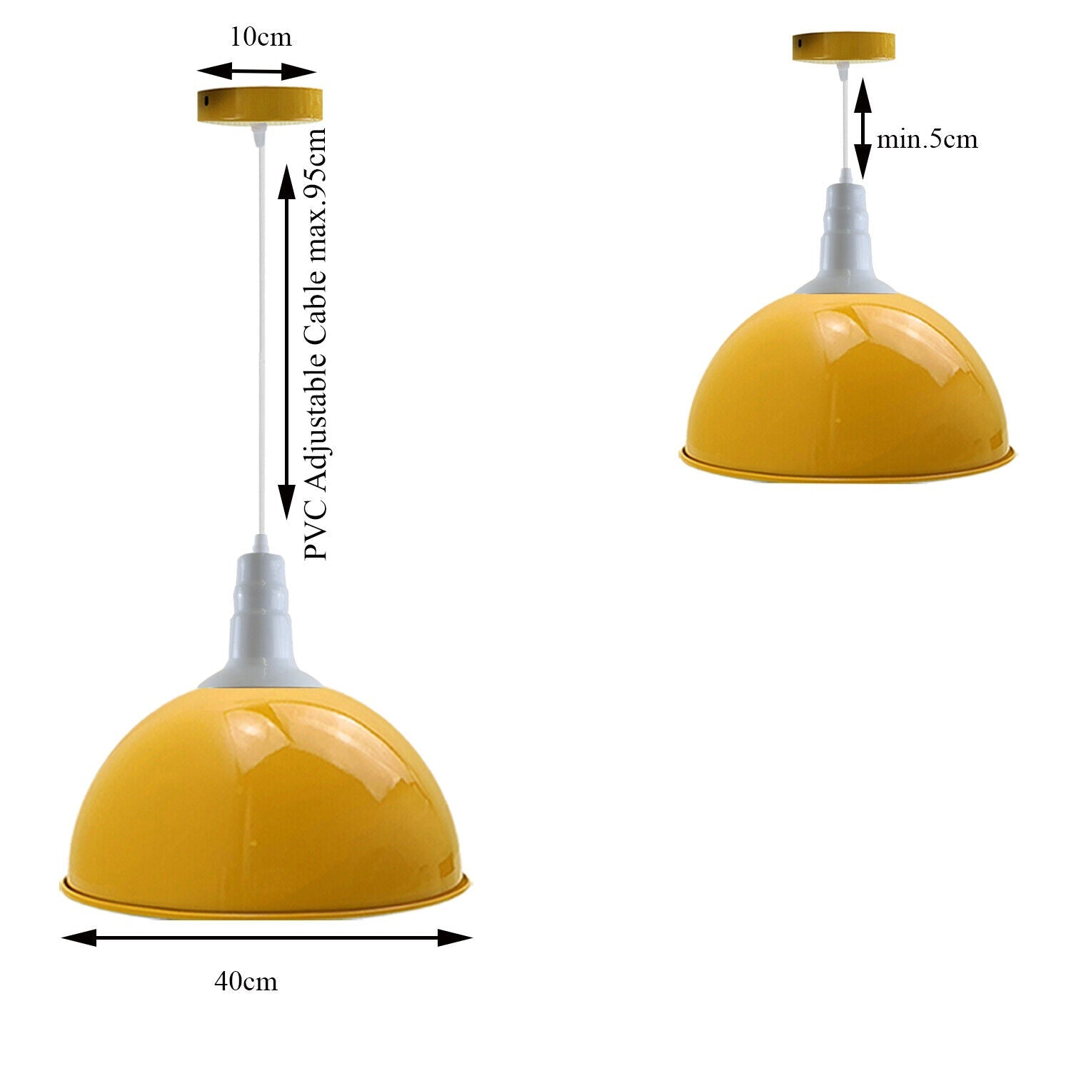 Industrial Retro Yellow Metal Dome Pendant Light, Adjustable Hanging Ceiling Lamp, E27