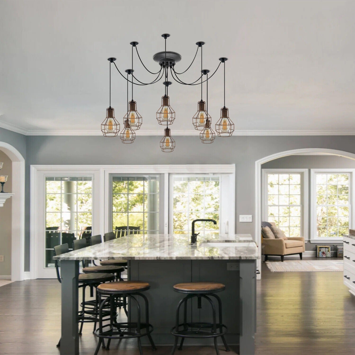 Industrial Black 8-Head Spider Light Pendant Modern Adjustable Ceiling Fixture