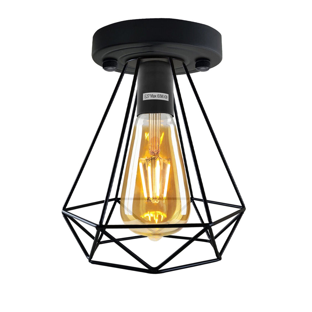 Modern Black Wire Cage Semi Flush Mount Ceiling Light with E27 Base