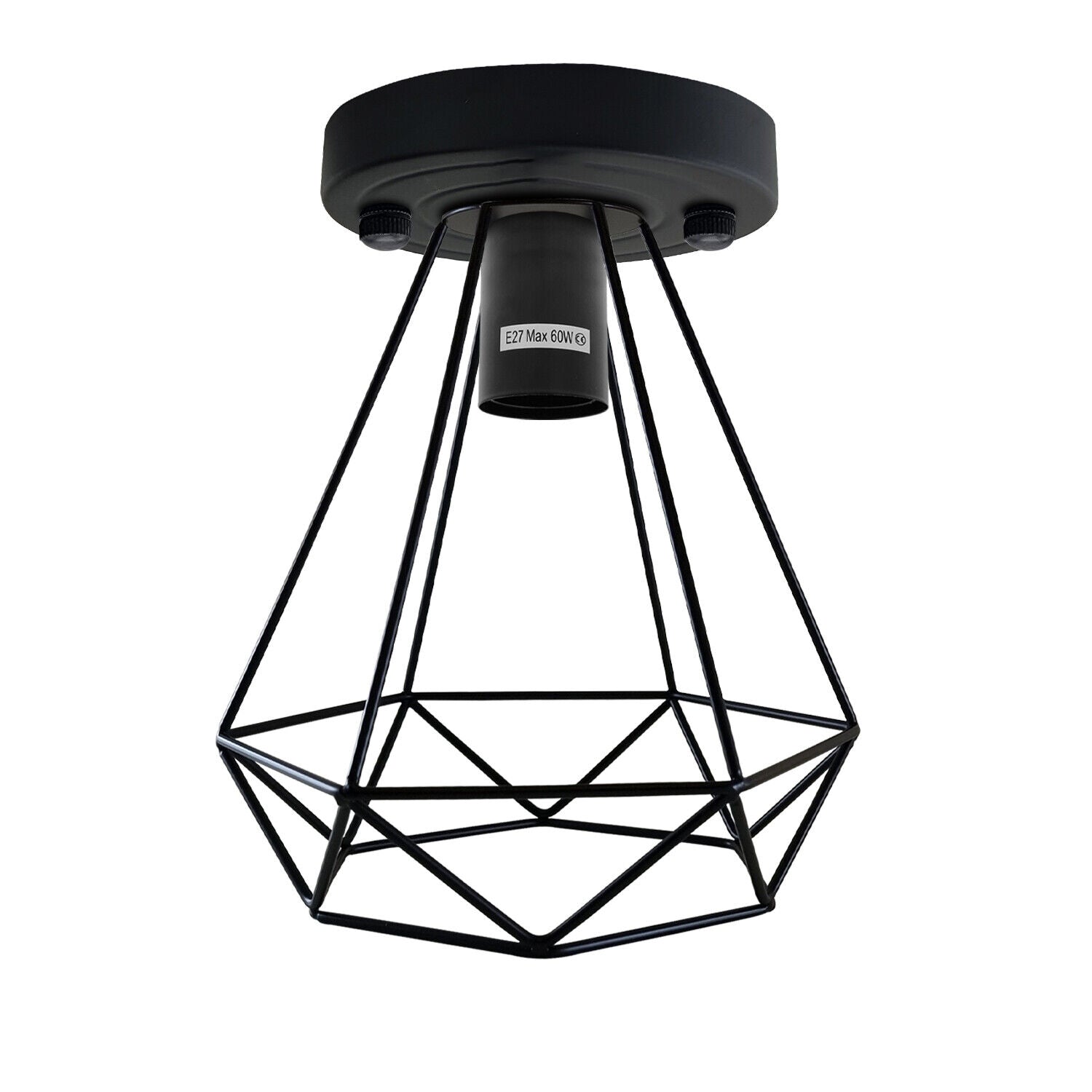 Modern Black Wire Cage Semi Flush Mount Ceiling Light with E27 Base