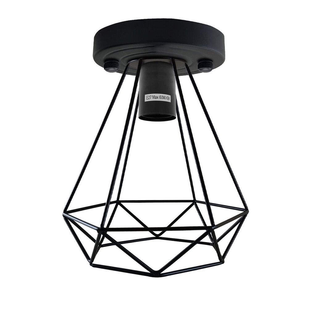 Modern Industrial Black Metal Wire Cage Semi Flush Ceiling Light