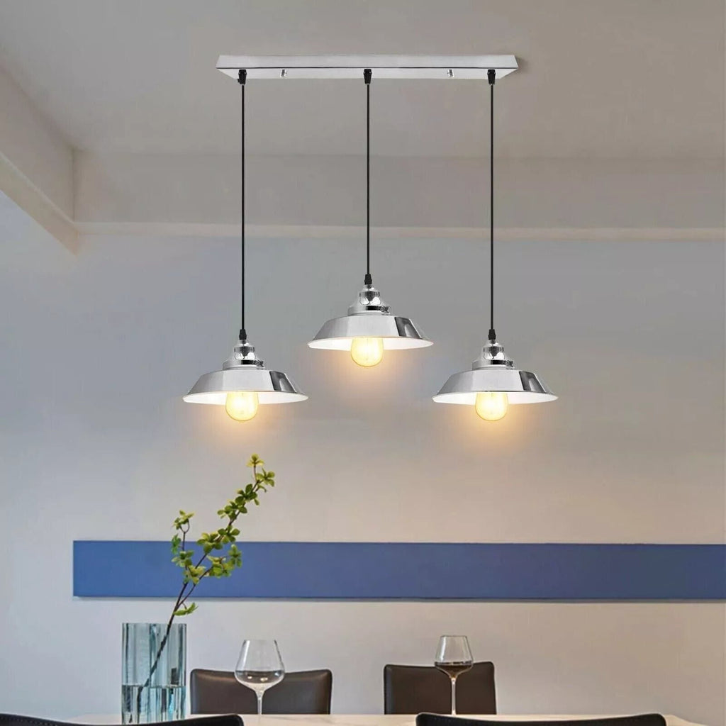 Chrome Metal 3-Bulb Adjustable Pendant Light for Kitchen Island & Stairwell