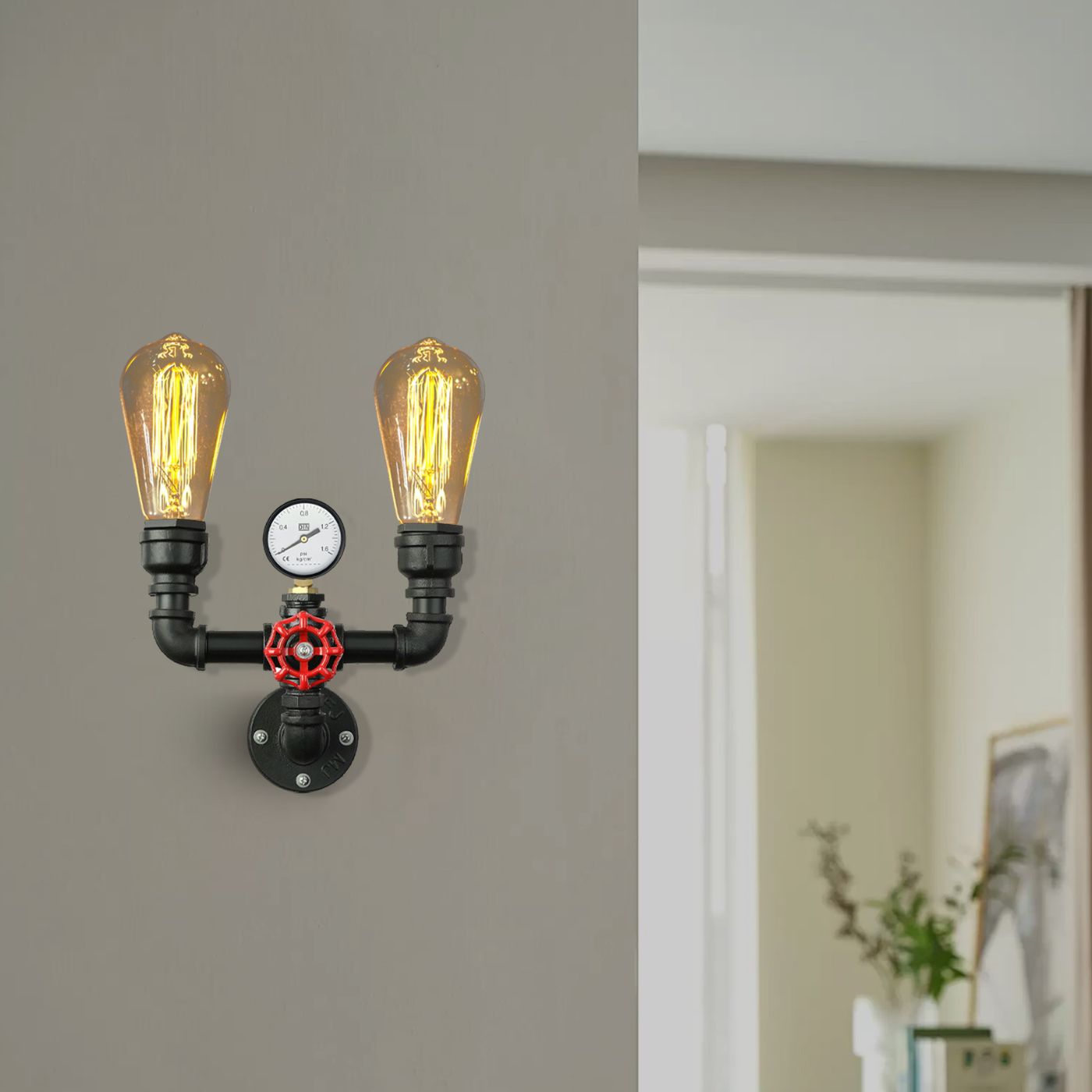 Retro Industrial Metal Water Pipe Wall Sconce Light, E27 Bulb Compatible
