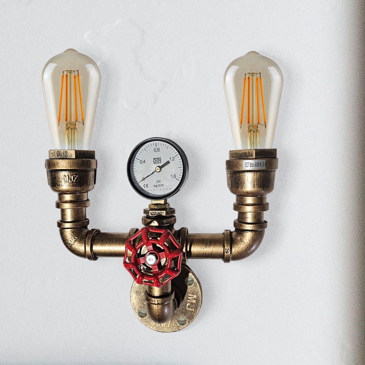 Retro Industrial Metal Water Pipe Wall Sconce Light, E27 Bulb Compatible