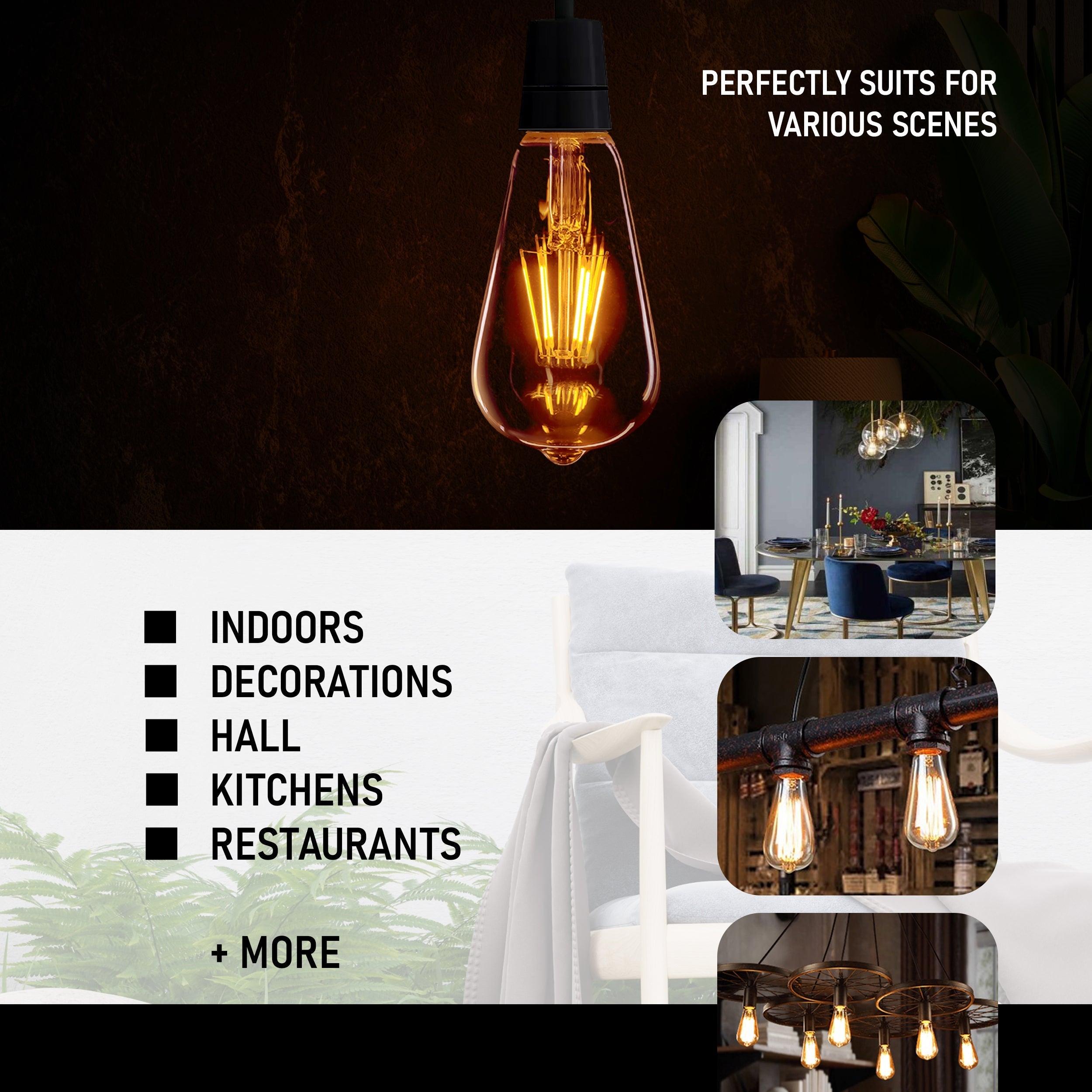6-Pack Dimmable ST64 E27 Screw LED Filament Bulbs, 8W Retro Warm White