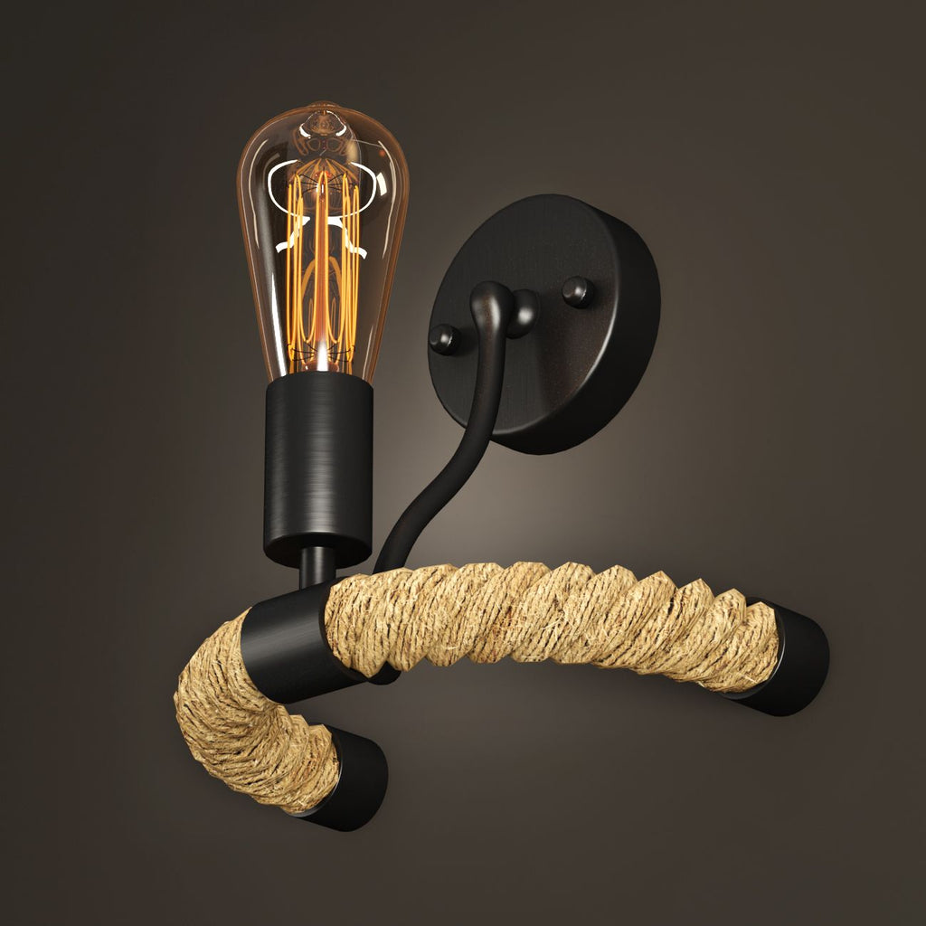 Rustic Industrial Hemp Rope Wall Sconce Light Fixture with E27 Holder