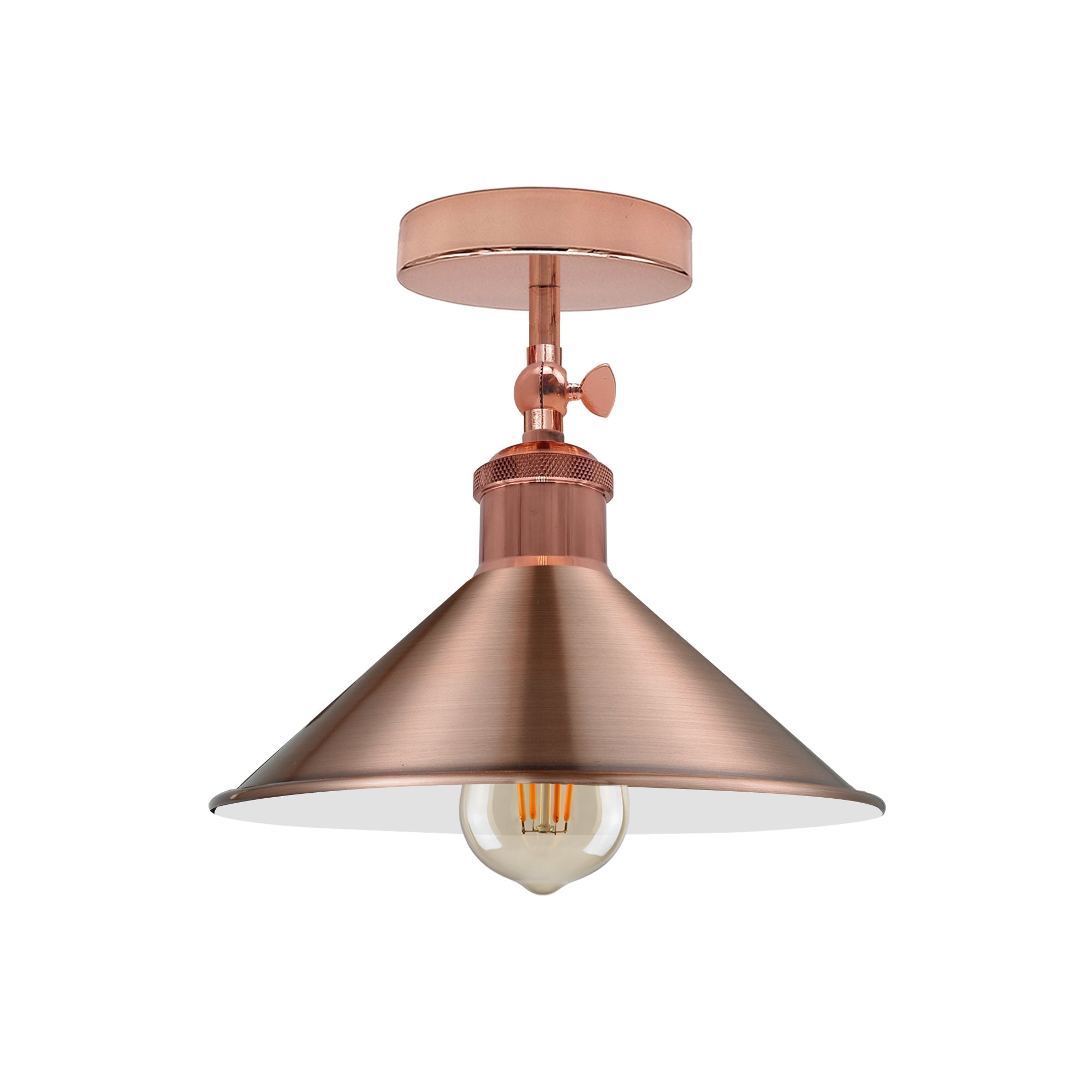 Adjustable Metal Semi-Flush Mount Ceiling Light, Cone Shade, Vintage Industrial Style