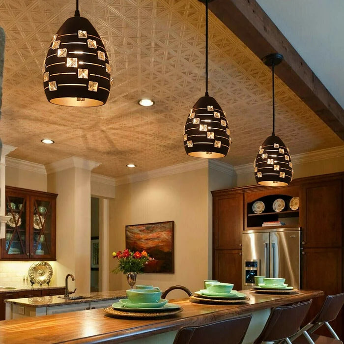 LEDSone Modern Black Metal Crystal Pendant Light, Adjustable LED Ceiling Fixture