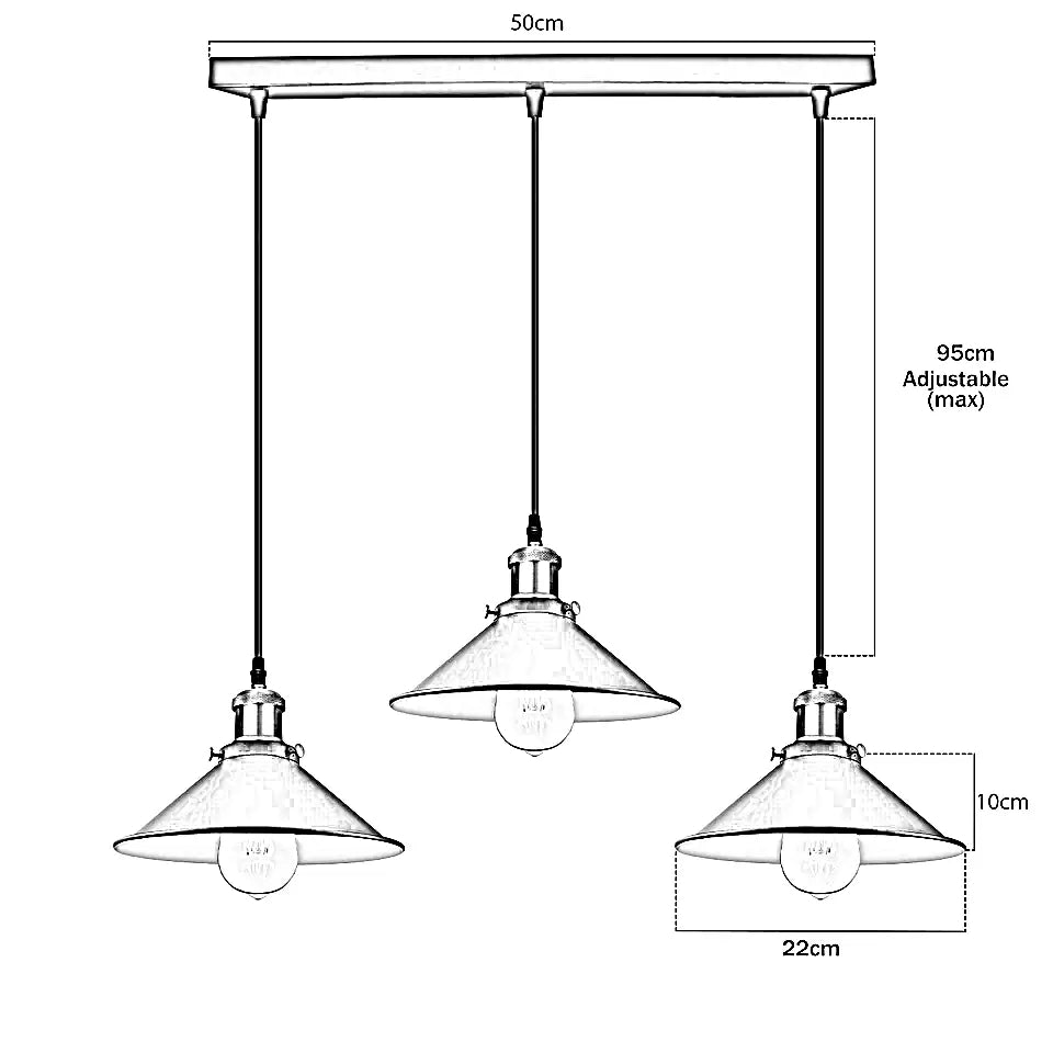 Modern 3-Light Metal Cone Pendant Ceiling Fixture: Adjustable Height Designer Lighting