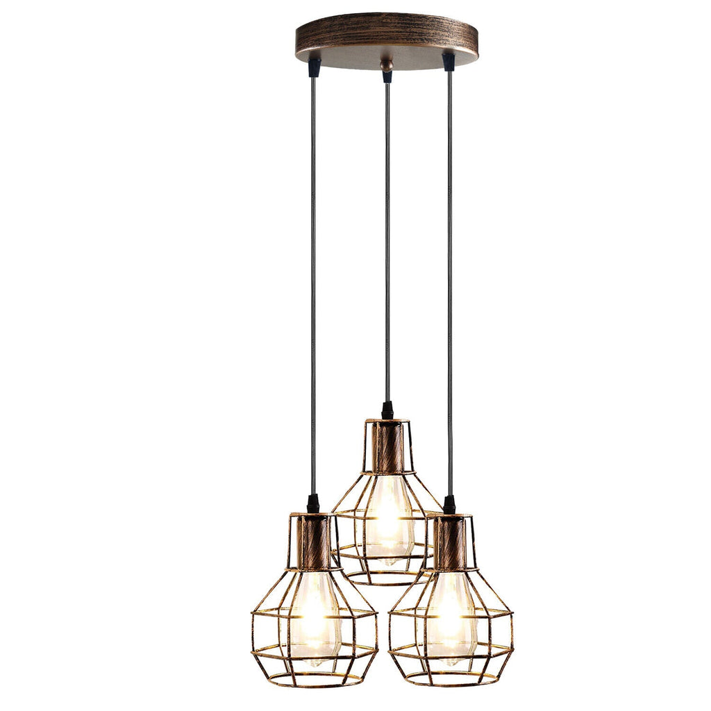 Industrial 3-Light Vintage Metal Cage Pendant Hanging Ceiling Lamp