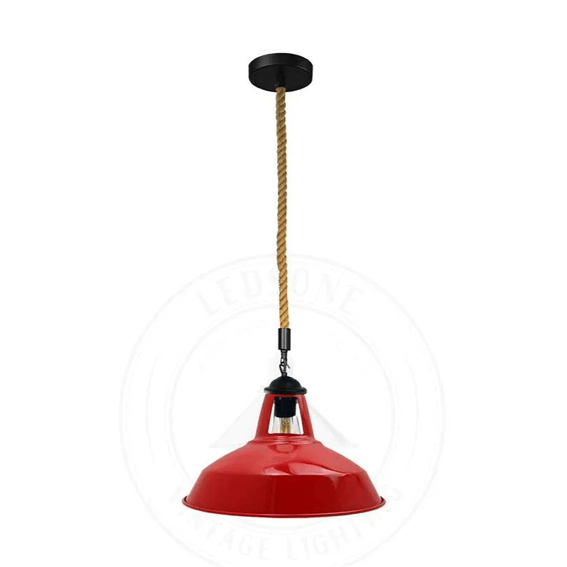 Vintage Industrial Hemp Rope Pendant Light with Metal Shade for Kitchen Bar