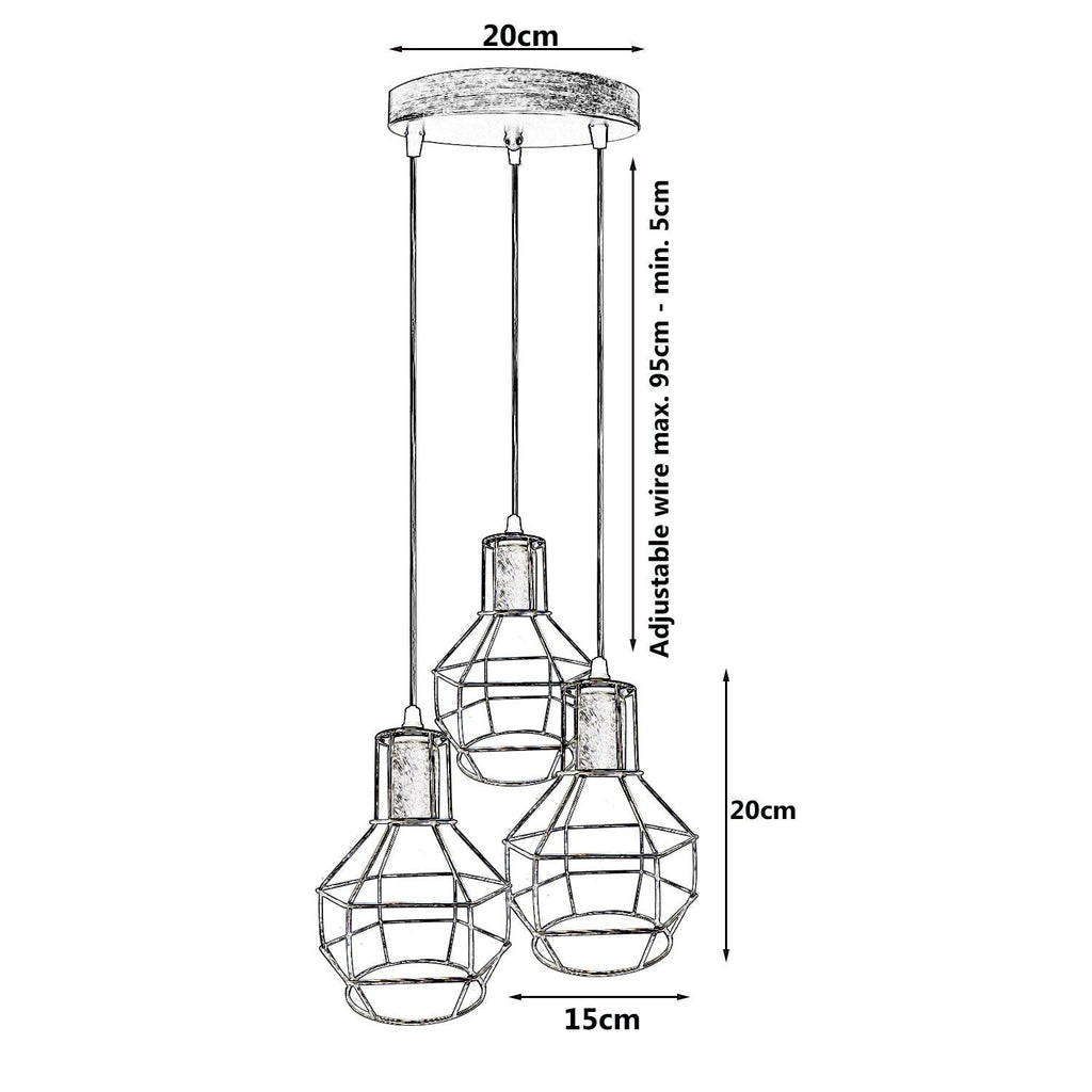 Industrial 3-Light Vintage Metal Cage Pendant Hanging Ceiling Lamp