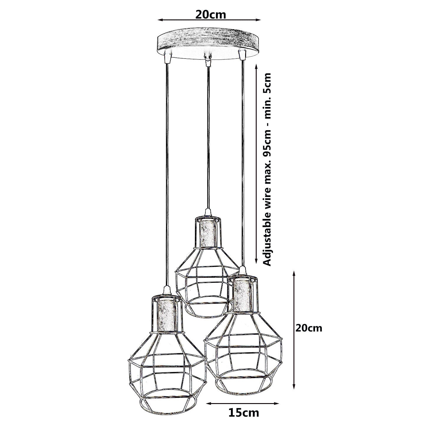 Industrial 3-Light Vintage Metal Cage Pendant Hanging Ceiling Lamp