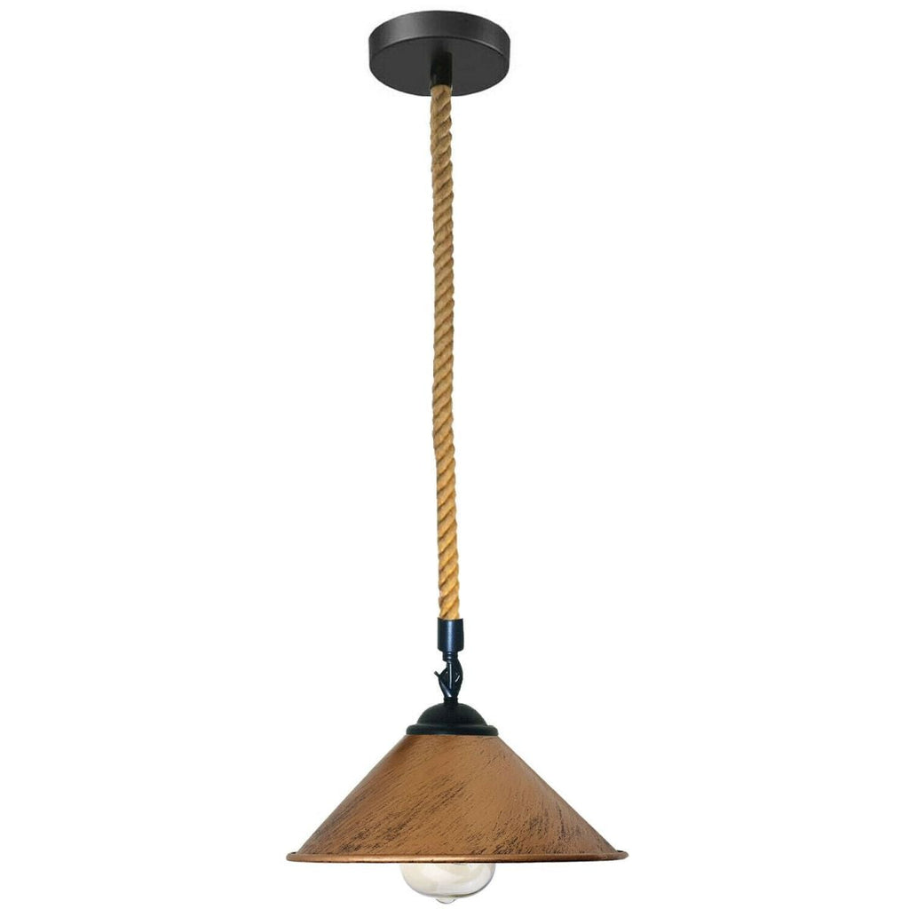 Industrial Metal Pendant Light with Vintage Hemp Rope Suspension