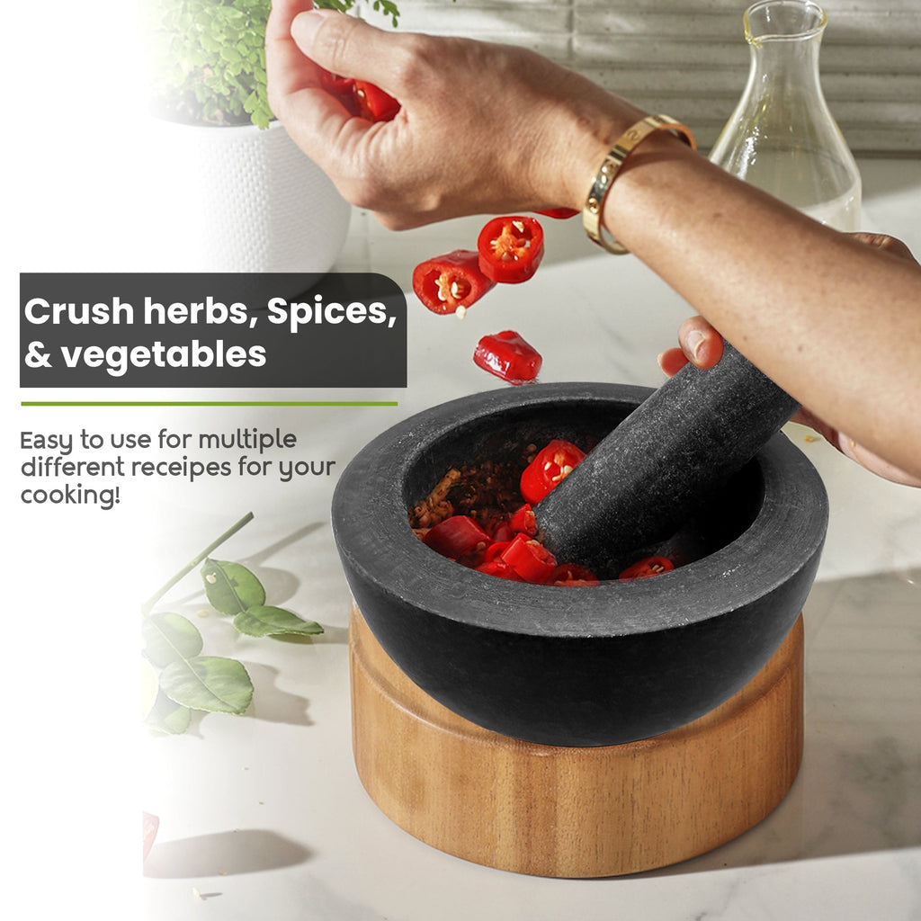 Premium Solid Black Granite Pestle and Mortar Set for Spice Herb Grinding