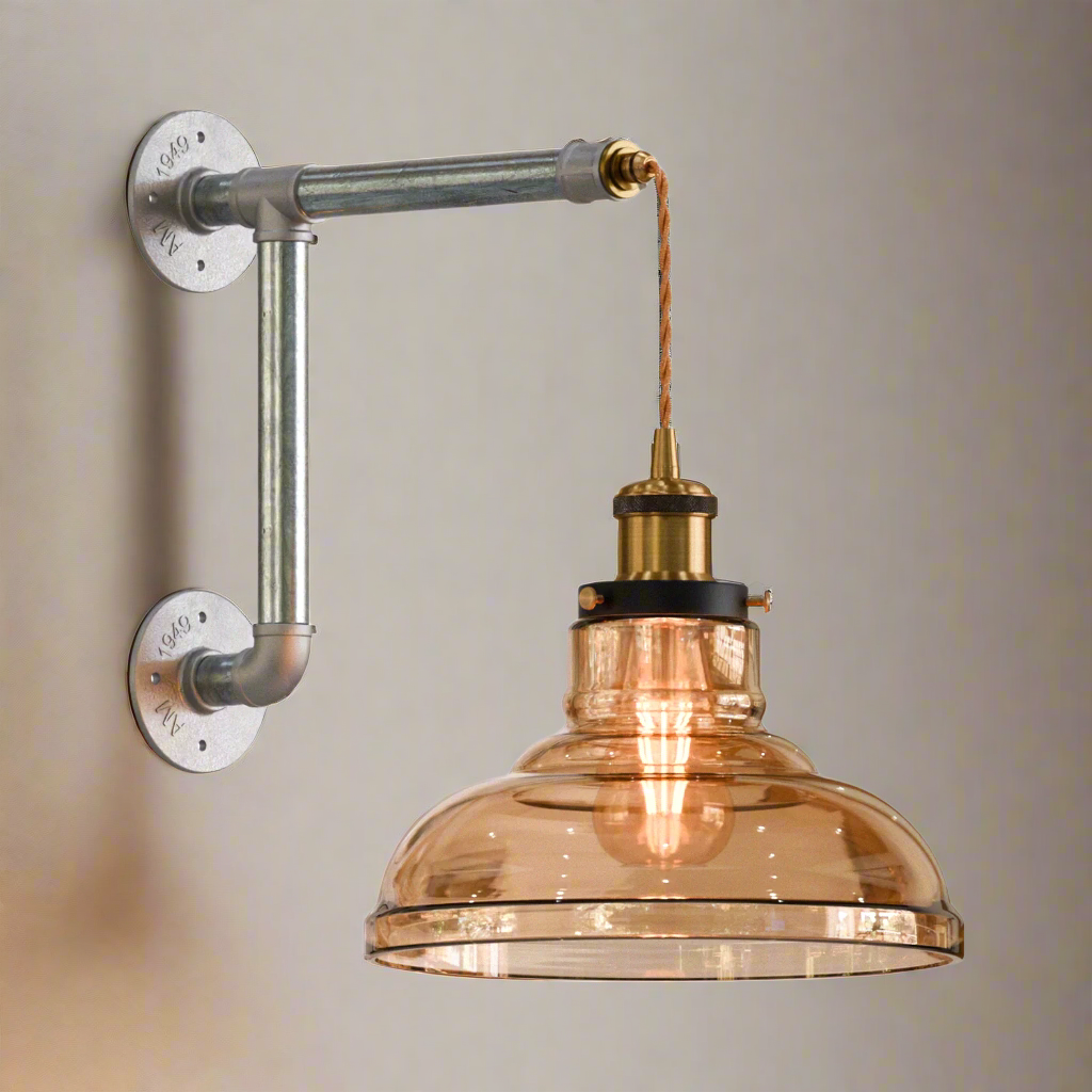 Industrial Conduit Wall Light Kit | Amber Glass Shade ~6119