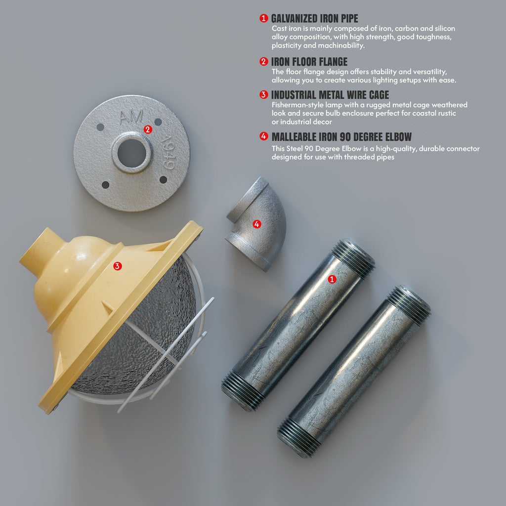 Industrial Conduit Steel Pipe Wall Light With Cage Wall Mounted ~ 6113