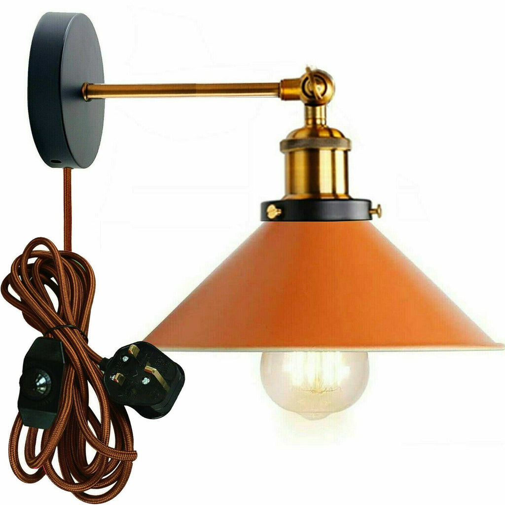 Industrial Plug-In Wall Light Sconce Vintage Metal Shade E27 Base Dimmable