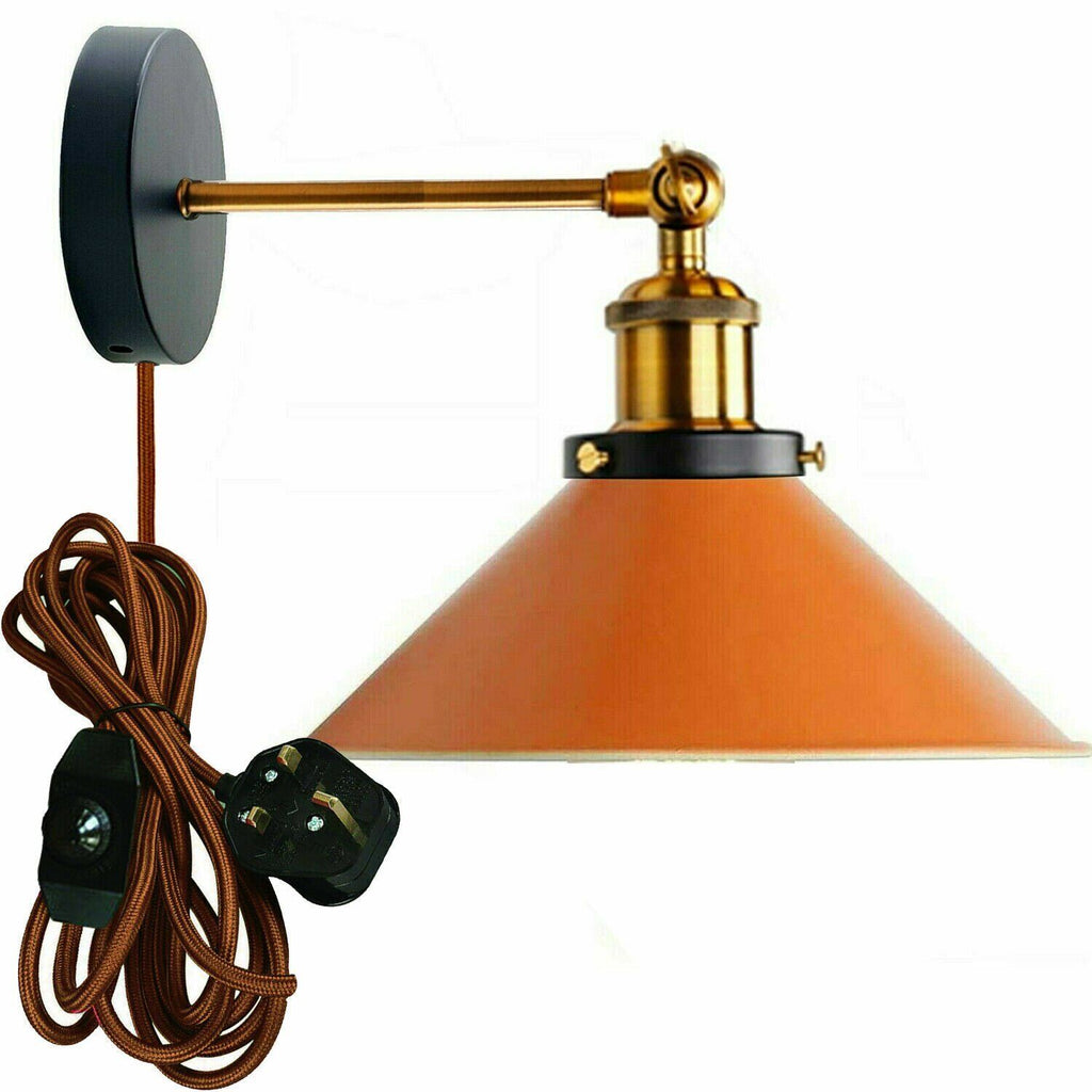 Industrial Plug-In Wall Light Sconce Vintage Metal Shade E27 Base Dimmable