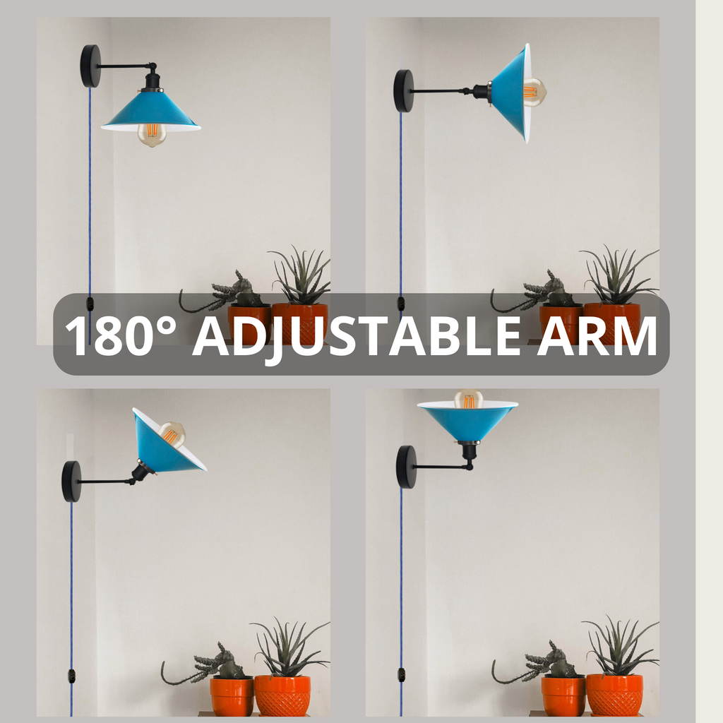 Industrial Plug-In Wall Light Sconce Vintage Metal Shade E27 Base Dimmable