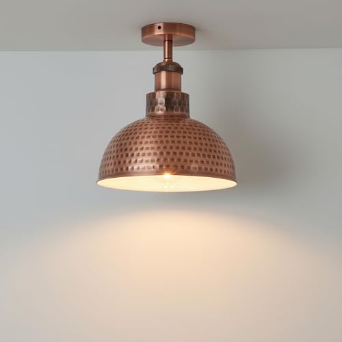 Industrial Modern Metal Dome Semi-Flush Ceiling Light E27 Base Fixture