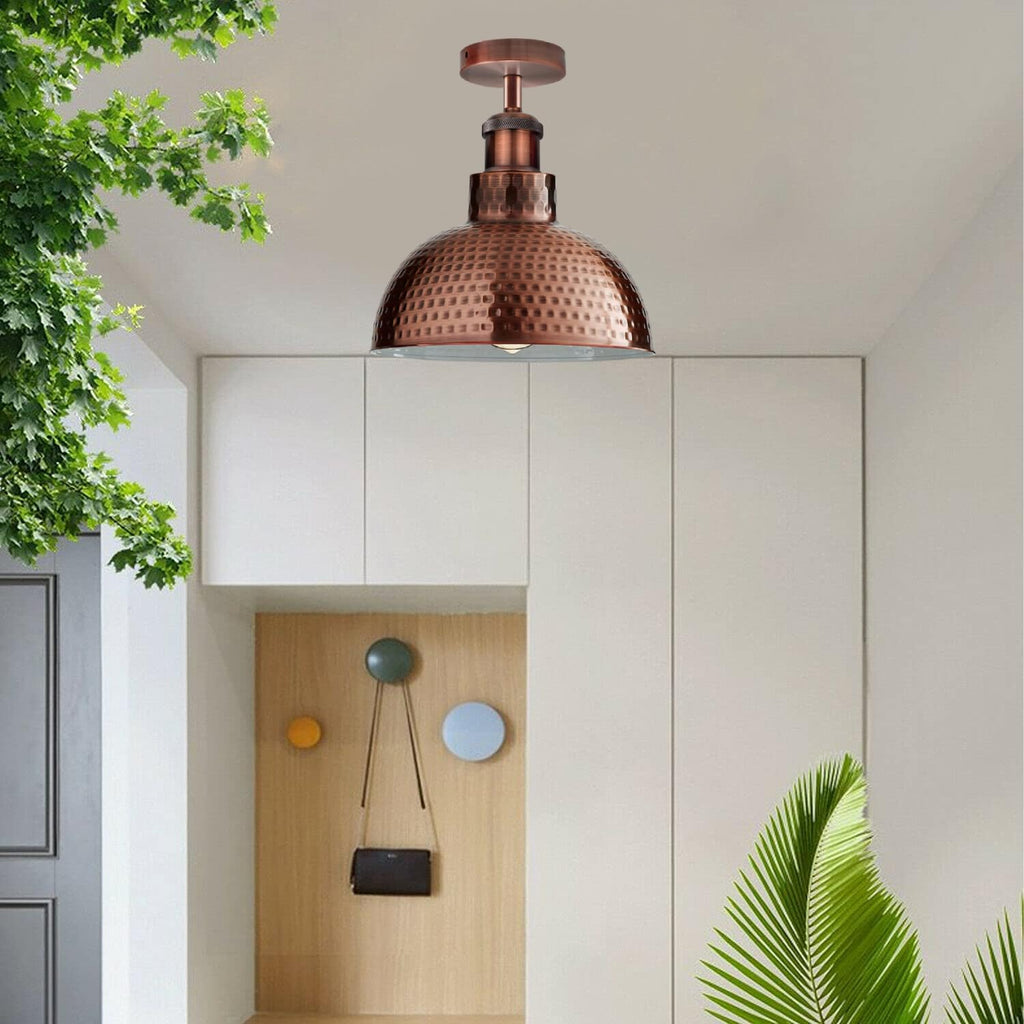 Industrial Modern Metal Dome Semi-Flush Ceiling Light E27 Base Fixture