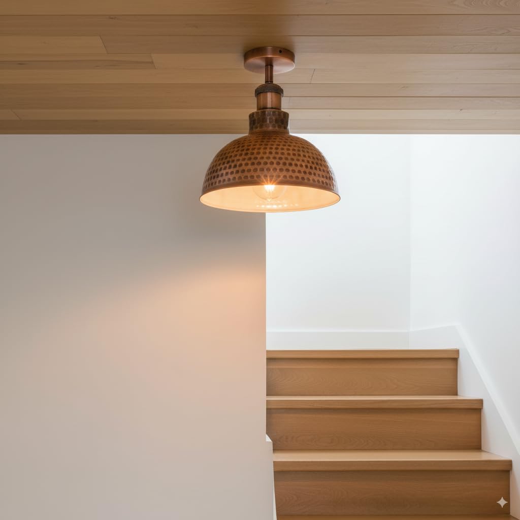 Industrial Modern Metal Dome Semi-Flush Ceiling Light E27 Base Fixture