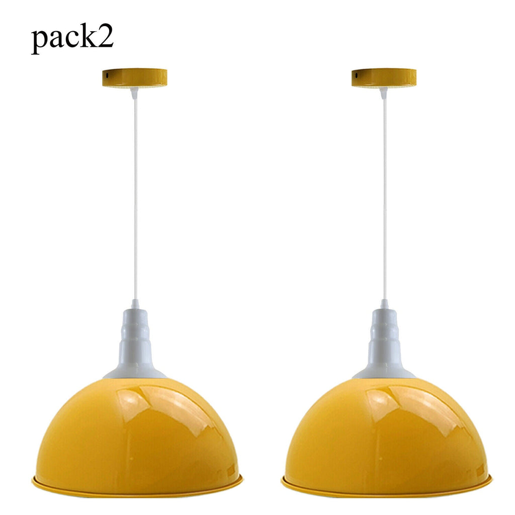 Industrial Retro Yellow Metal Dome Pendant Light with Adjustable Cable