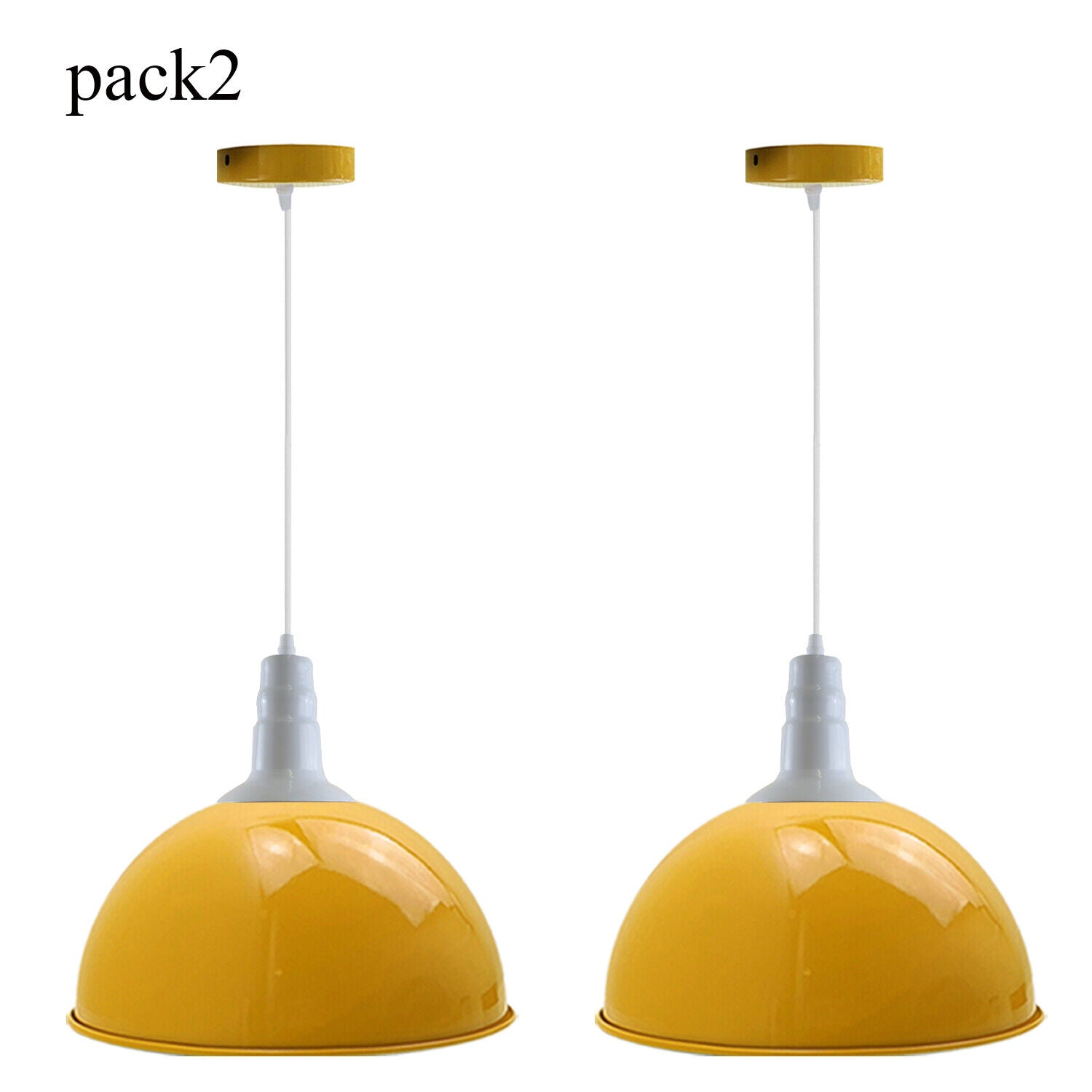 Industrial Retro Yellow Metal Dome Pendant Light with Adjustable Cable